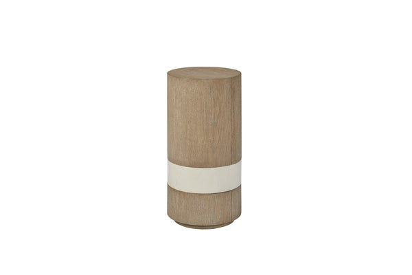 English Elm Spot Sculptural Table Toffee with Cream Marble Band — 12x12x24" Solid Wood Accent Side Table B2699P373203
