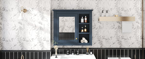 English Elm 30'' Modern Medicine Cabinet Wall Mirror with Hidden Storage and Adjustable Open Shelves for Bath Blue WF318452AAC