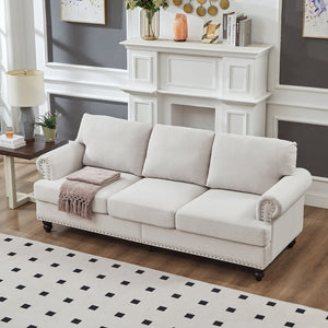 English Elm Modern Classic Living Room 2+3 Seater Sofa Set with Nailhead Trim, Removable Covers, Coil Springs, Hidden Storage Beige W1097S00173