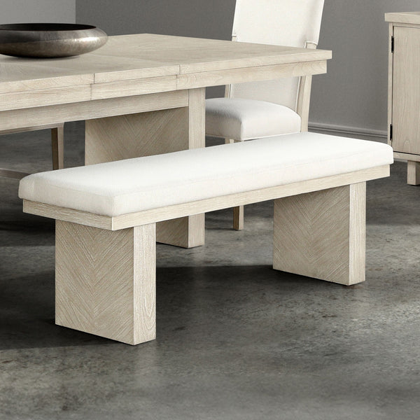 English Elm Modern Farmhouse Bench 59"W x16"D x19"H Natural Wood Finish Upholstered Seat Seats 2-3 Comfortably B2741P366703