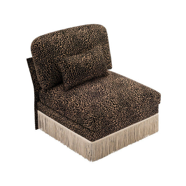 English Elm Armless Modular Sofa Leopard Chenille Upholstered Glam Living Room Accent Piece Black Brown W5656P454393