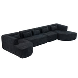 English Elm 143.7" Upholstered Sofa Free-Combined Sofa Couch With Two Chaise Lounge and Five Back Pillows For Living Room, Black