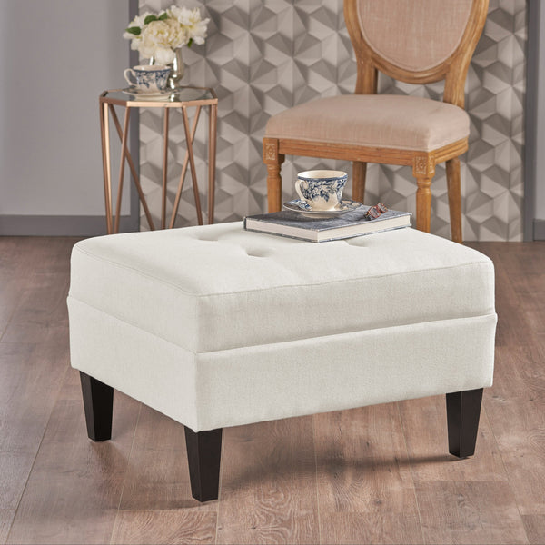 English Elm Christopher Knight Home® - OTTOMAN Mid-Century Fabric Upholstered Footrest with Plush Foam Cushion and Tapered Birch Legs, Versatile Seating Ivory N770P197082I