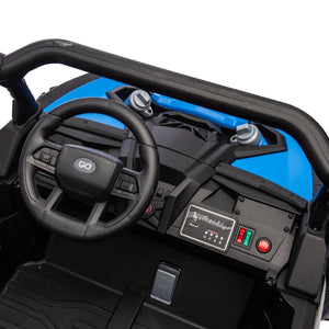 English Elm 24v Two Seat Kids Electric Utv with Parental Remote Suspension Off Road Ride On Blue W1578P184799
