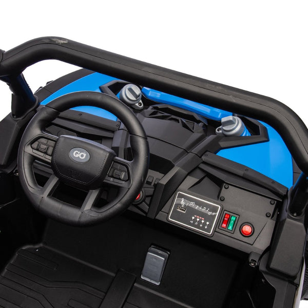 English Elm 24v Two Seat Kids Electric Utv with Parental Remote Suspension Off Road Ride On Blue W1578P184799