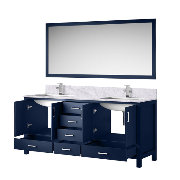 English Elm Navy Double Bath Vanity 72" W x 22" D with Carrara Marble Top, Chrome Faucet, Scratch-Resist Mirror B2731S01004