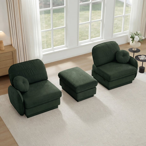 English Elm Chenille Cloud Modular Loveseat with Deep Foam Cushions Quilted Back and Ottoman Green W714S01766