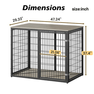 English Elm 47'' Furniture Style Dog Crate with 3 Doors Large Breed Cabinet Side Table Grey W1820P356886