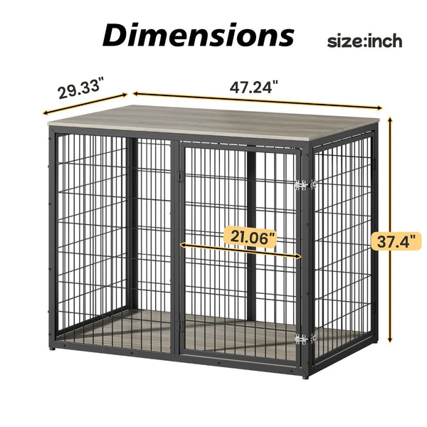 English Elm 47'' Furniture Style Dog Crate with 3 Doors Large Breed Cabinet Side Table Grey W1820P356886