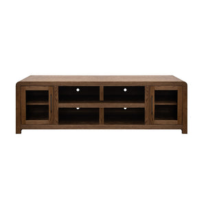 English Elm Haven 82" Fully Assembled Tv Stand With Glass Doors, Stylish Oak Bourbon Finish For Tvs Up To 90" B108P364415