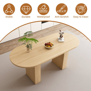 English Elm Oval 62.9" Farmhouse Dining Table for 6 — Burly Wood MDF Oval Top, Wood-Strip Pedestal, Durable Finish W2700P339378