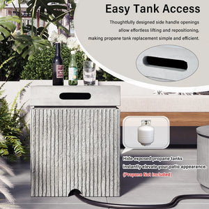 English Elm U_style Outdoor Mgo Propane Tank Cover Table Fluted Stone Finish Patio Side Accent Gray N711P410564E
