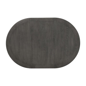 English Elm Oval 60-inch Extension Leaf Dining Table with Medium Grey Finish, Storage Base & Open Shelf B016P369261