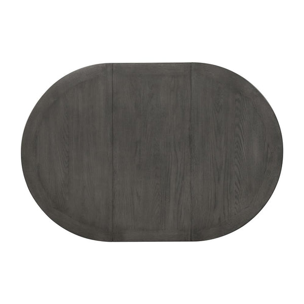 English Elm Oval 60-inch Extension Leaf Dining Table with Medium Grey Finish, Storage Base & Open Shelf B016P369261