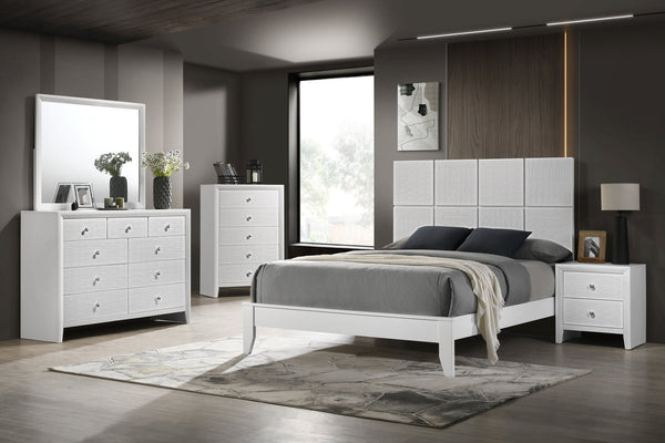 English Elm 1pc Contemporary 5-Drawer Chest with Round Knobs, Sleek Top and Wood-Pattern Fronts for Bedroom Storage White 57.1 L x 18.4 W x 40.6 H B011P345927