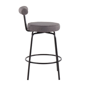 English Elm Rhonda Counter Stool Set of 2 — Art Deco-Inspired Swivel Seat, Plush Fabric, Sleek Black Steel Frame Charcoal B202P222100