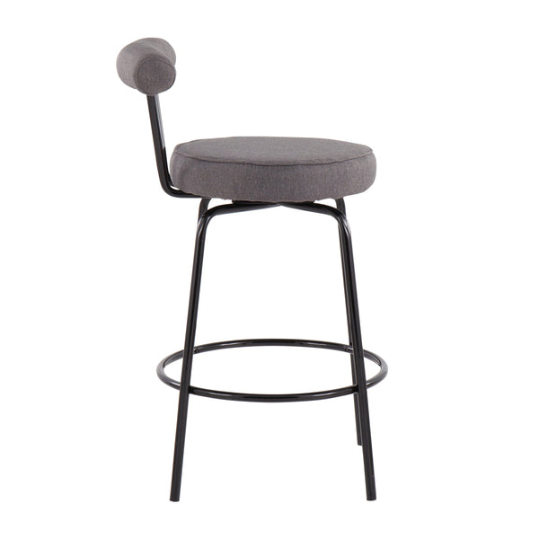 English Elm Rhonda Counter Stool Set of 2 — Art Deco-Inspired Swivel Seat, Plush Fabric, Sleek Black Steel Frame Charcoal B202P222100