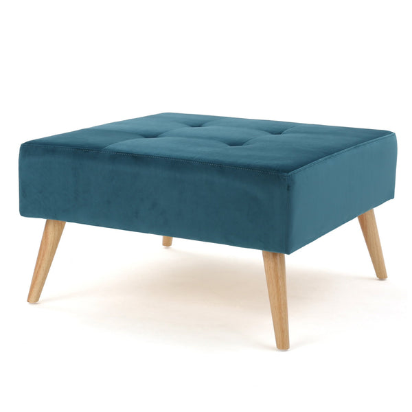 English Elm Christopher Knight Home® - OTTOMAN Teal Velvet Square Tufted Mid-Century Modern Bench with Birch Legs — Seat, Table & Stylish Accent 59315.00NVLT