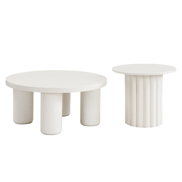 English Elm VIBE Modern Roman Column Coffee Table Set of 2 — Sculptural Round Tables, Stackable, Stable Design SJ000136AAK