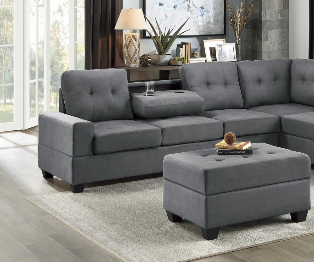 English Elm Modern Microfiber Sectional Sofa with Tufted Cushions Reversible Chaise and Built-in Cupholders Dark Gray B011S00933
