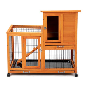 English Elm Detachable Two-tier Pine Rabbit Hutch with Rolling Casters and Removable Waste Trays Orange W2181P190616