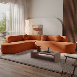 English Elm Christopher Knight Home® - Mirod 122" Extra Large Sectional Sofa with Chenille Upholstery, Tufted Seats & 3 Round Pillows Orange N760S0000040G