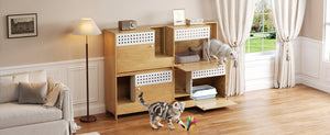 English Elm 2-piece Modern Cat Litter Box Enclosure Side Table Set with Hidden Storage N752S004342N