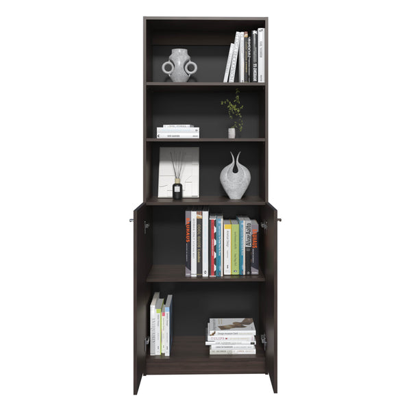 English Elm Home 2 Door Bookcase Cronos Walnut – 2 Open Shelves + Concealed Cabinet, Modern Stained Finish B200P361992