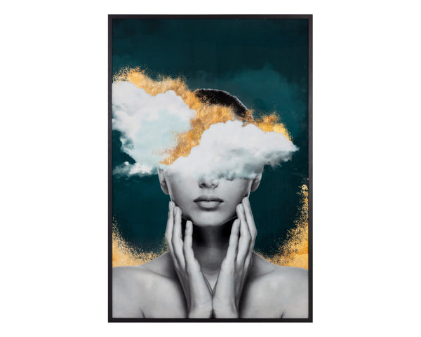 Sunpan MIND Over Matter - Luxe 40"x60" Black Framed Art with Gold Leaf & Teal Background for Modern Decor A0398