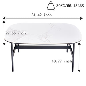 English Elm Small Modern Ceramic Coffee Table for Living Room — Black/White Rock Beam Top, Easy Clean, Quick Assembly, Stylish Low Square Centerpiece W1911P268306