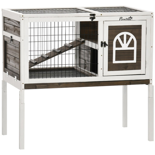 English Elm Pawhut Fir Wood Indoor Rabbit Hutch Elevated Pet Cage with Run Ramp and Tray W2225P173742