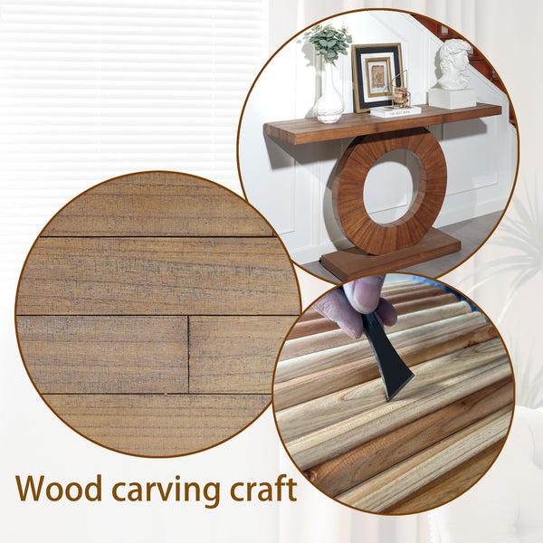 English Elm 53.2in Modern Minimalist Wooden Console Table with Circular Base, Engineered Wood, Sleek Entryway Accent W2729P270750