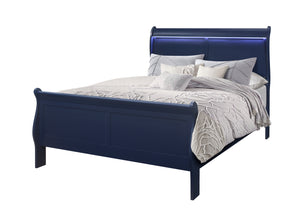 English Elm CHARLSTON Solid Wood Full Sleigh Bed with LED Headboard, Transitional Panel Design, Durable Finish Blue 78.13 L x 7.88 W x 4.88 H B201S00003