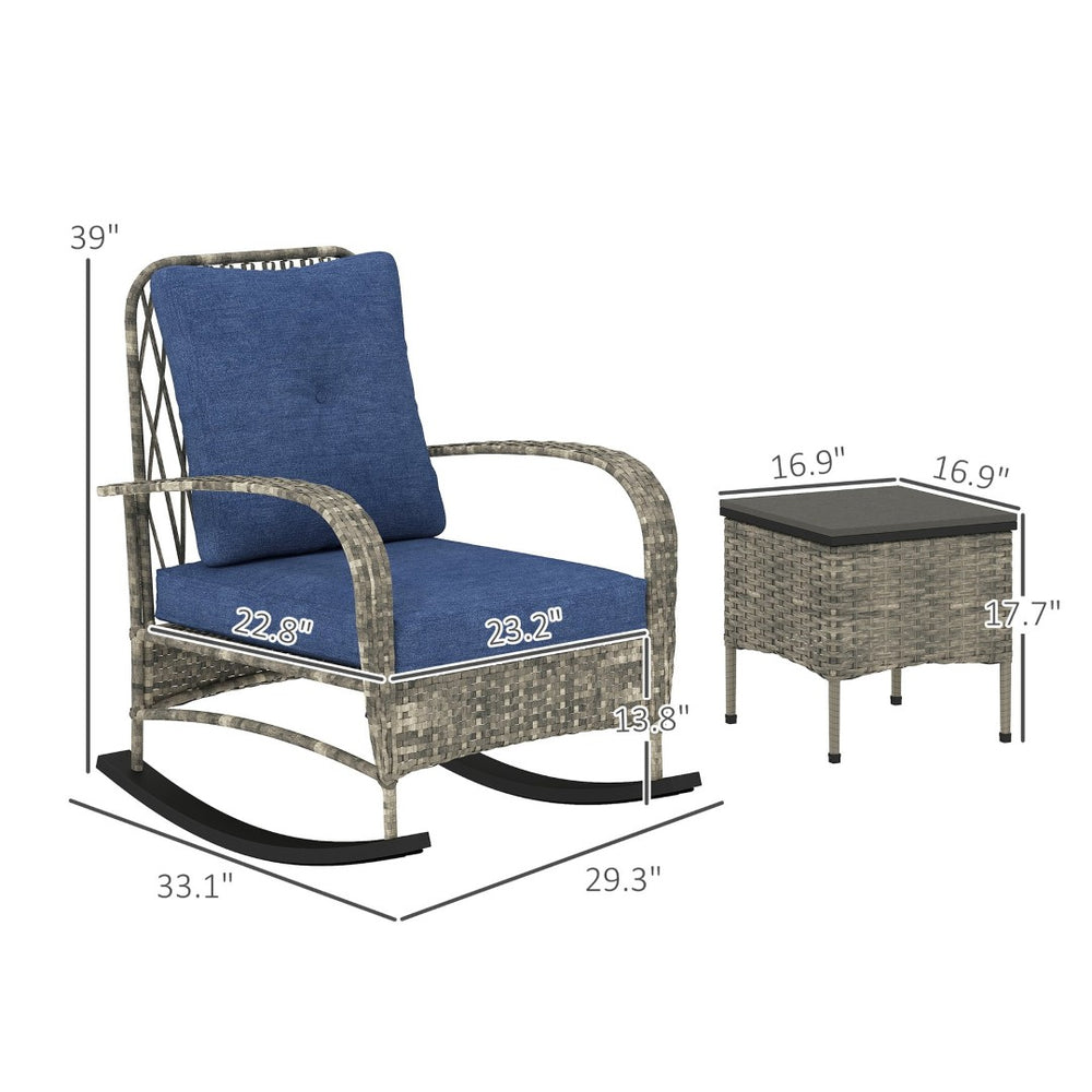 English Elm Balcony Wicker Rocking Chair Set Pe Rattan Bistro Seating with Tufted Cushions T3971P445997