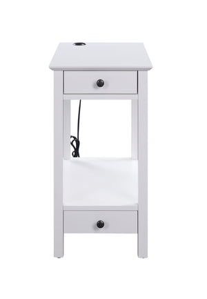 English Elm Byzad White Finish Accent Table with USB Dock, 2 Drawers & Open Shelf, MDF Pine Wood Design B2726P287565