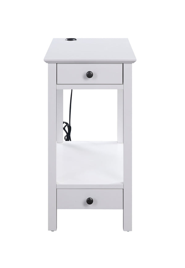 English Elm Byzad White Finish Accent Table with USB Dock, 2 Drawers & Open Shelf, MDF Pine Wood Design B2726P287565