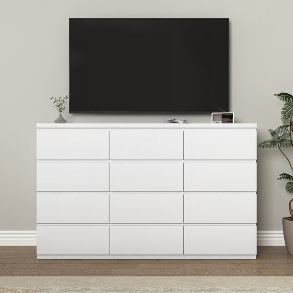 English Elm 12 Drawer Wide Double Dresser Modern Symmetrical Wood Storage Chest for Bedroom W409S00018