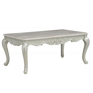 English Elm Traditional Faux Marble Coffee Table Hand Carved Cabriole Legs Antique White Finish B011P457607