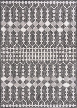 Unique Loom Outdoor Trellis Traliccio Machine Made Trellis Rug Charcoal, Ivory/Gray 7' 10" x 11' 0"