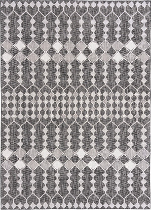 Unique Loom Outdoor Trellis Traliccio Machine Made Trellis Rug Charcoal, Ivory/Gray 7' 10" x 11' 0"