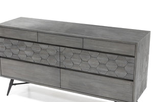 English Elm Makena Six Drawer Acacia Wood Dresser with Honeycomb Relief Sculpted Gray Finish B2736P464858