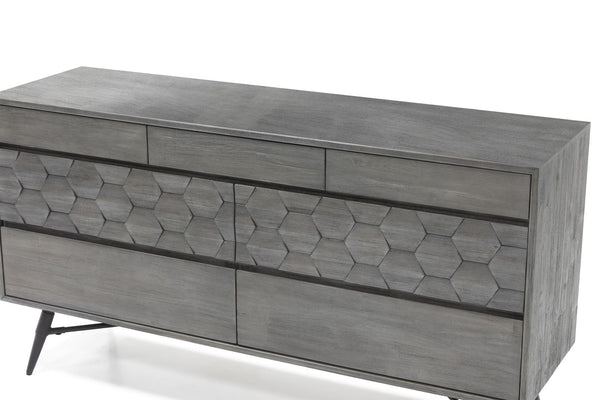 English Elm Makena Six Drawer Acacia Wood Dresser with Honeycomb Relief Sculpted Gray Finish B2736P464858
