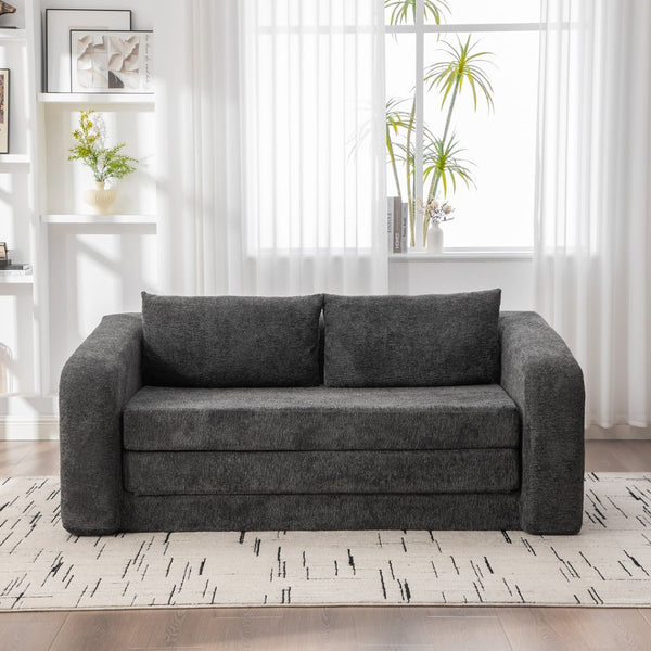 English Elm 71" Chenille Pull Out Sleeper Loveseat Convertible Floor Couch for Dorm or Guest Bedroom Gray W3118P388902