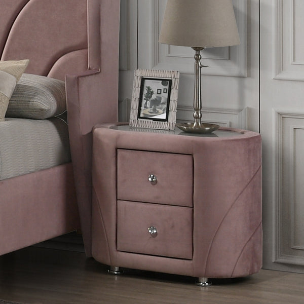English Elm Velvet Pink Upholstered Nightstand with 2 Drawers on Chrome Tapered Legs — Chic Storage Accent (95) B016P257208