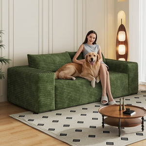 English Elm 78.8" Corduroy Three Seat Sofa Deep Cushioned Low Profile Couch for Modern Living Rooms Green W2824P409858