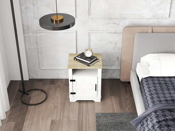 English Elm Farmhouse Rustic Nightstand with 2 Drawers and Open Shelf, Sturdy Wood-End Table for Bedroom Charm White+Oak 23.03 L x 20.79 W x 6.89 H W3151P264507