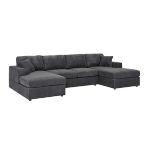 English Elm 3 Corduroy Double-Chaise Sectional Sofa with Removable Covers, Foam Cushions & Minimalist Design Gray B343S00007