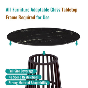 English Elm 30"inch Round Tempered Glass Tabletop Marble Pattern Indoor Outdoor Patio Dining Black W241P361472