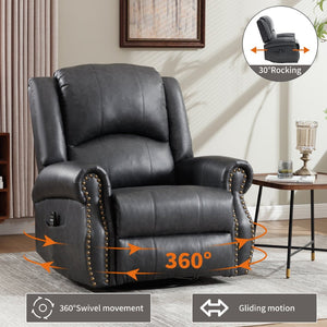 English Elm Heat Massage Rocker Swivel Recliner Chair with Lumbar Relief Nodes for Living Room Grey W3224S00030