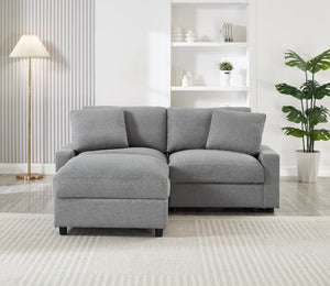 English Elm 72.05" L-shaped Sectional Sofa Cloud Cushion Polyester with Storage Ottoman Small Space Grey W1669S00048